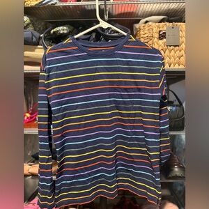 Primary Kids Navy Multicolor Rainbow Striped Long Sleeve Tee with pocket unisex